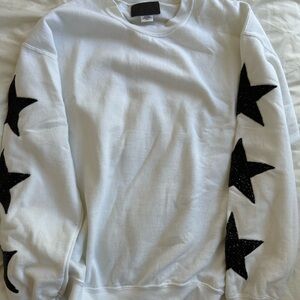 LF Carmar White Sweatshirt with Black Sequin Star Sleeves